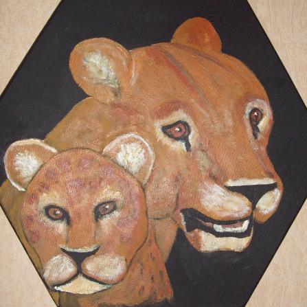Löwin mit Jungem   (48x42)